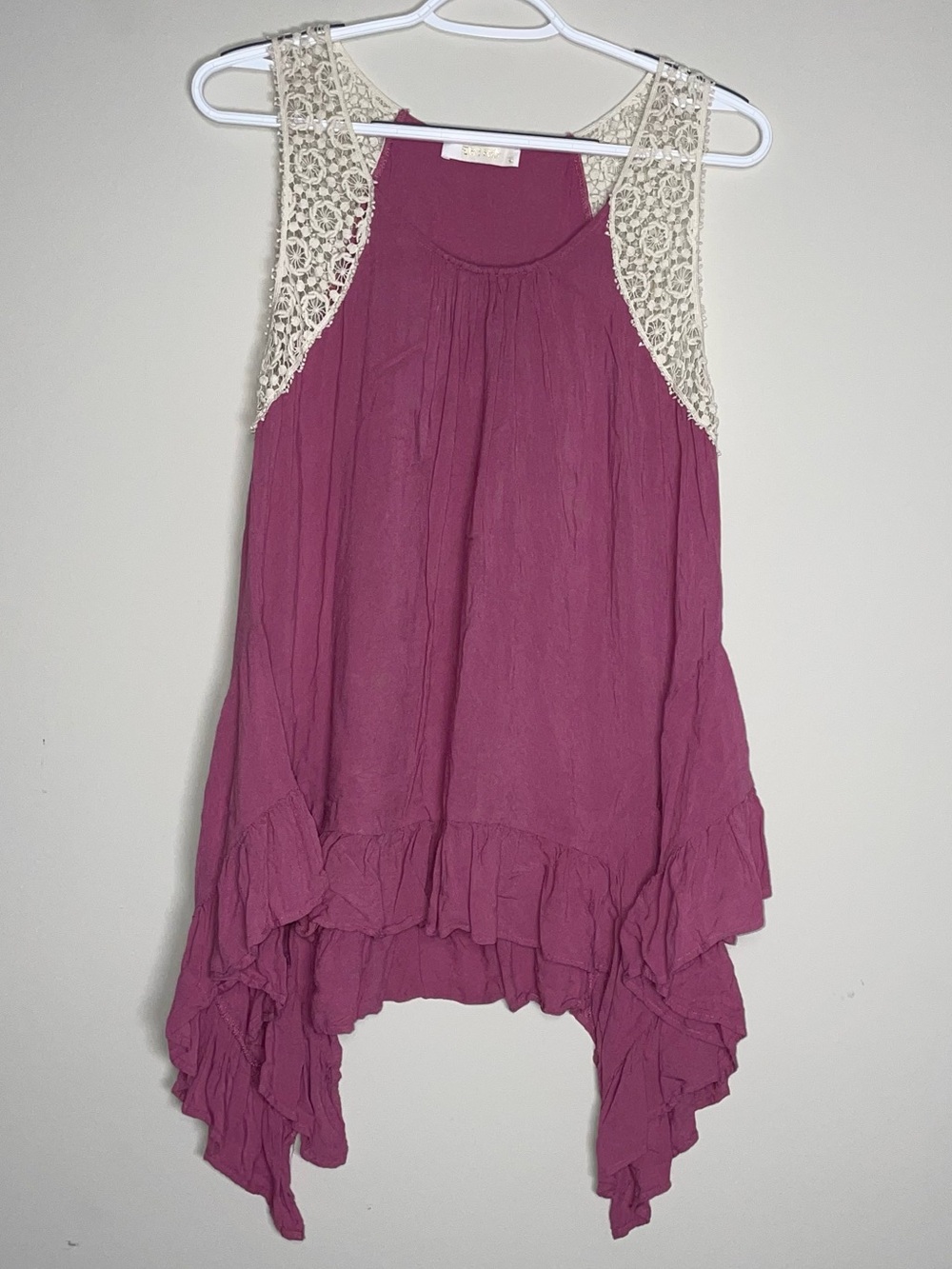 Entro Lace Sleeve S Pink Handkerchief Hem Dress Boho Coquette Fairy Cute